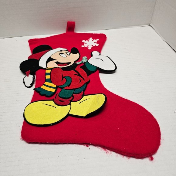 Disney Unlimited Mickey Mouse Winter Scarf Hat Red Felt Christmas Stocking Decor - Picture 1 of 5